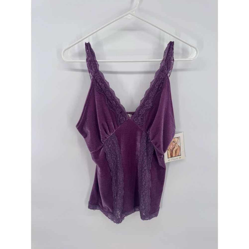 Pamela Anderson Vintage Camisole Tank Top Purple Lace Velvet Y2K Fairy Sz M New